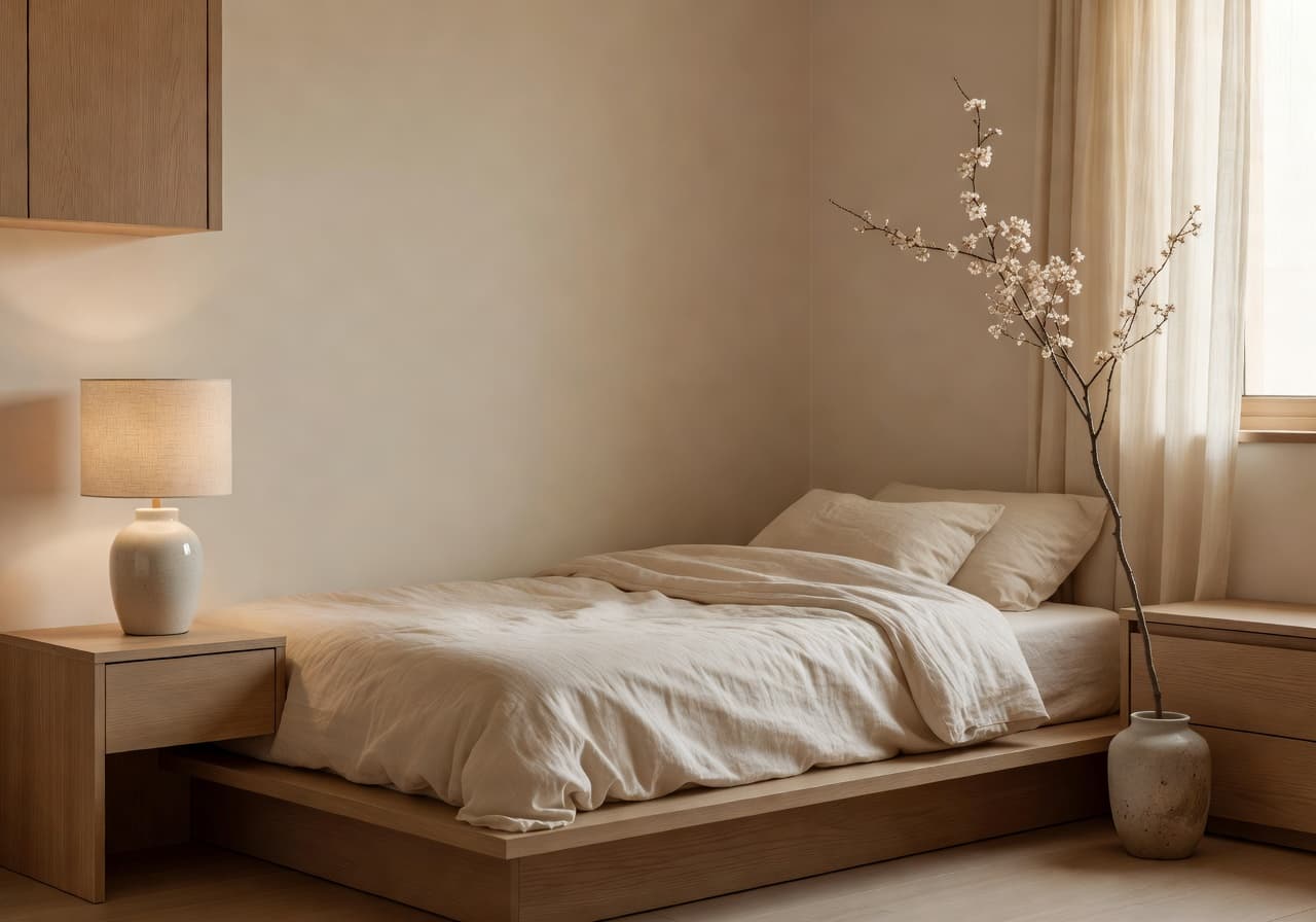 AI bedroom design before and after of a small Asian apartment bedroom