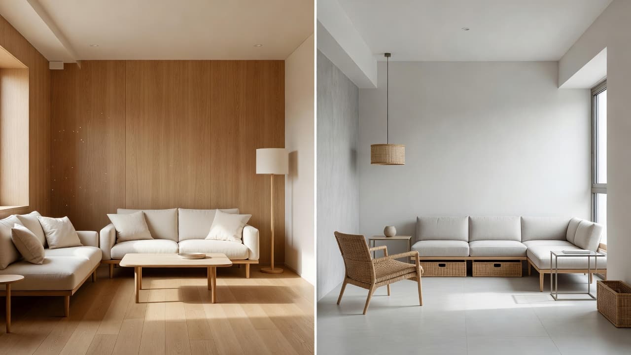 Warm Japandi and modern condo AI interior design styles applied to compact apartments across Asia