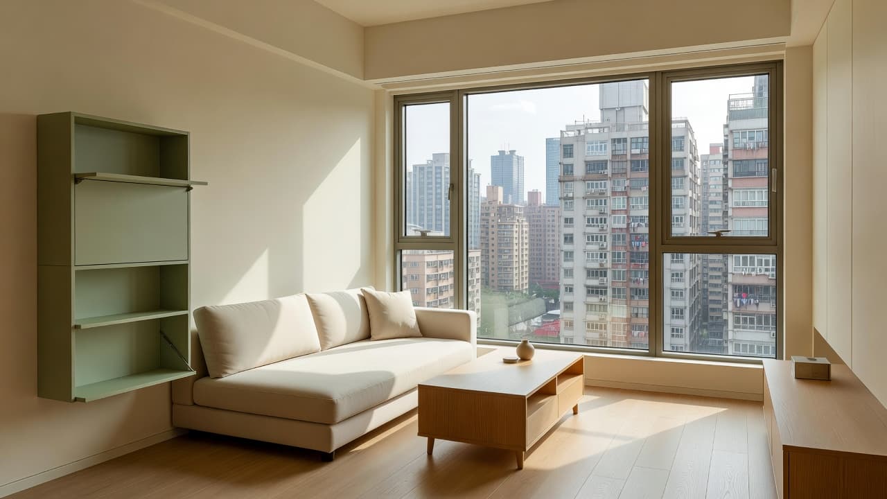 Small-space living in Asia data and trends — compact modern apartment interior redesigned with AI
