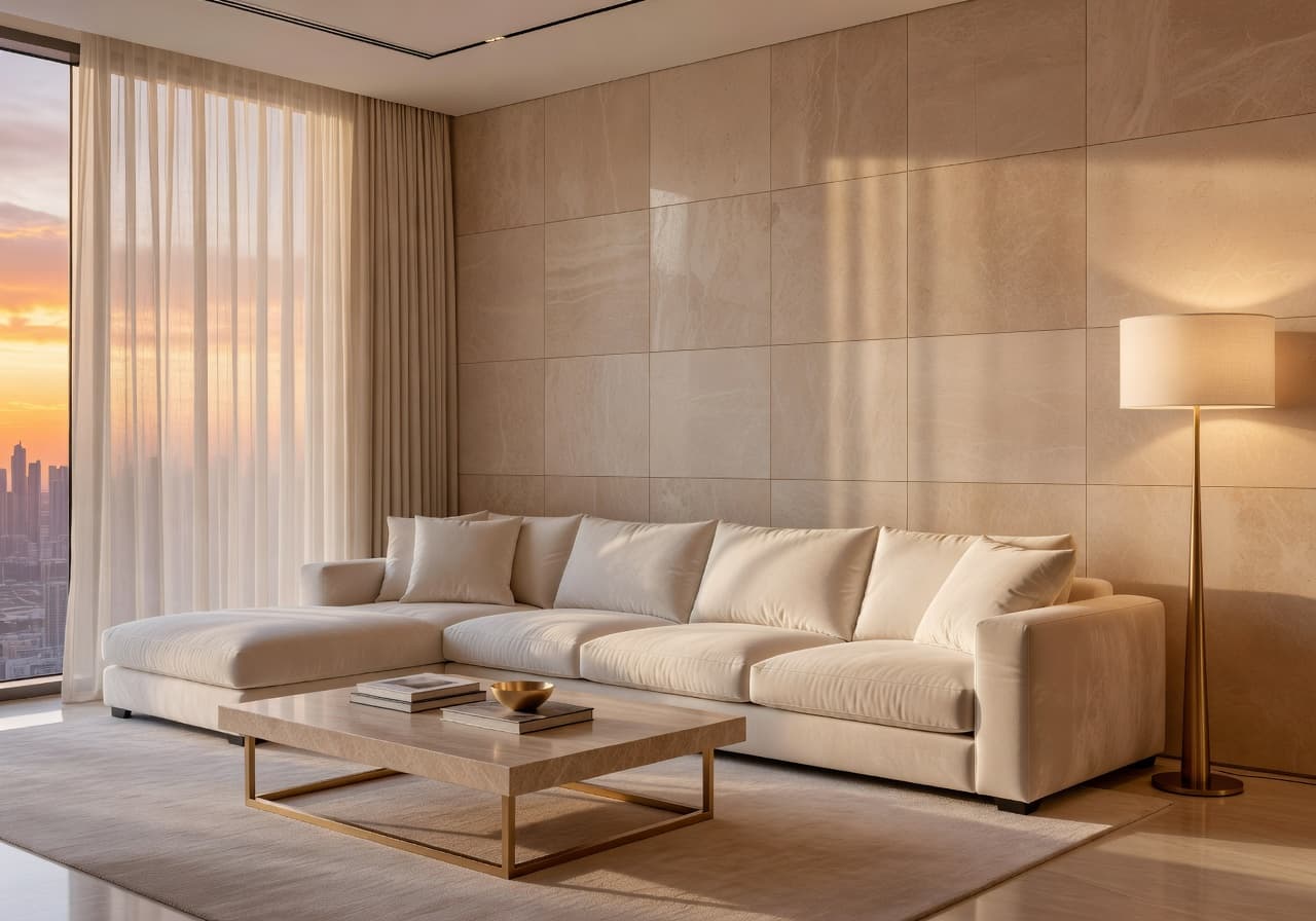 AI luxury apartment interior design redesign for a Dubai high-rise living room