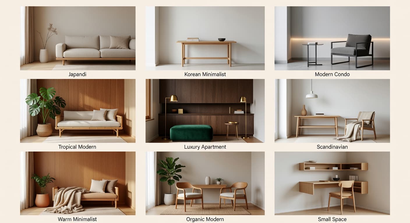 Editorial gallery of AI interior design styles for Asian homes