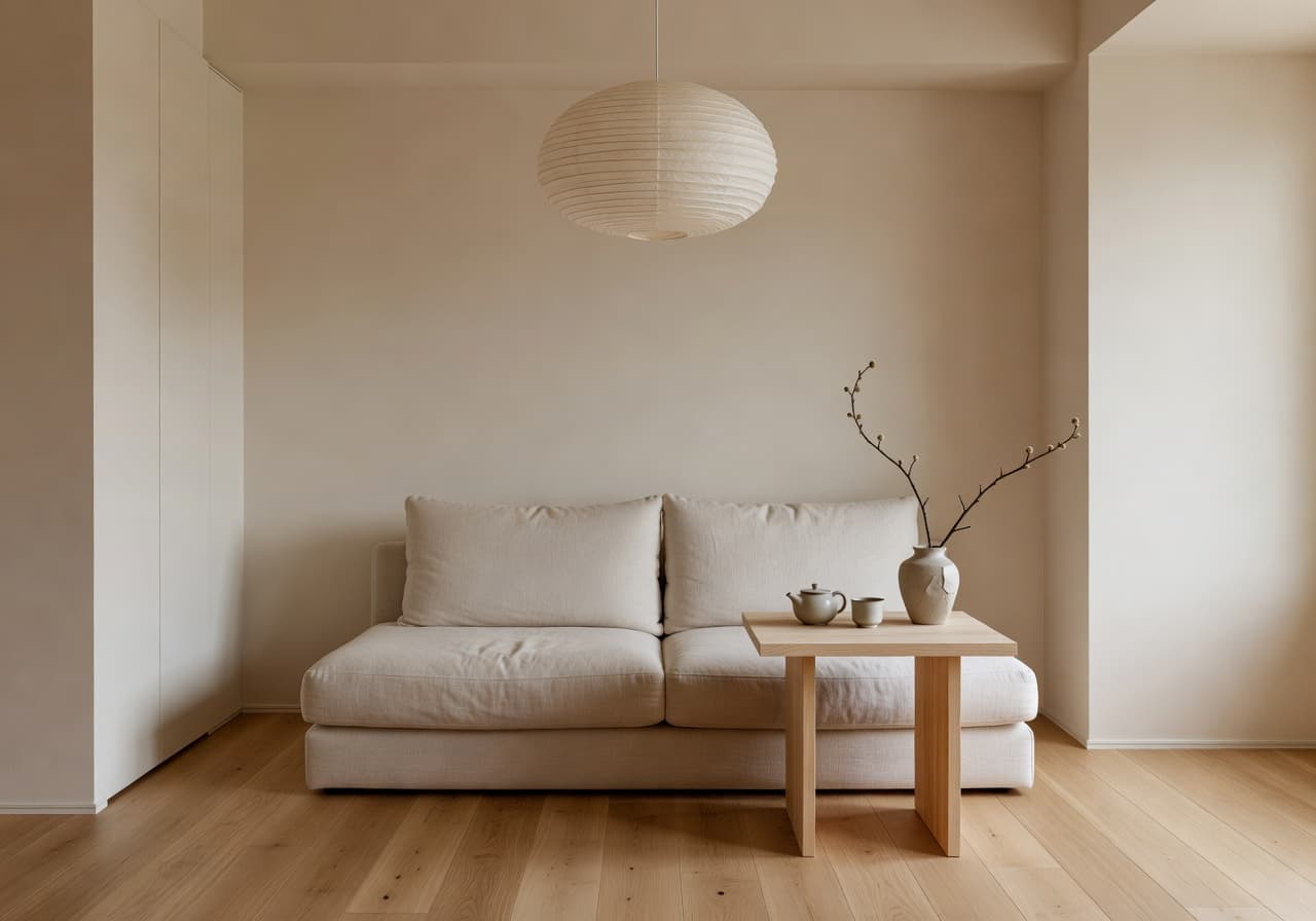 AI interior design before and after of a compact Tokyo apartment in Japandi style